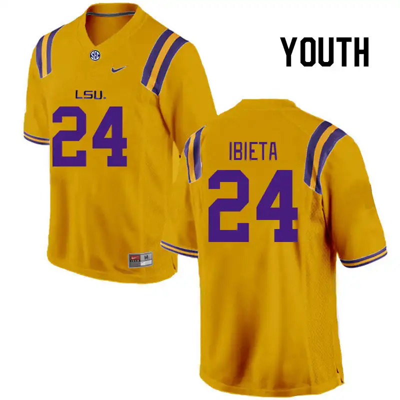 Youth LSU Tigers Landon Ibieta #24 Gold NCAA Football Jersey